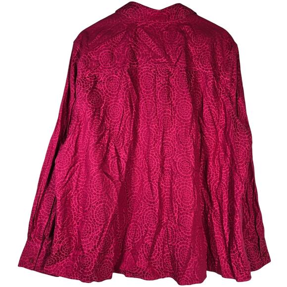 Foxcroft Patterned Long Sleeve V-Neck Button Down Non-Iron Shaped Fit Top 22W - Picture 2 of 8